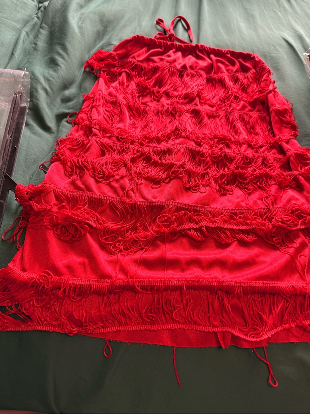 Vintage 1994 Red Fringe Satin Slip Dress - Flapper Halloween costume